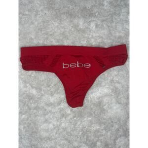 NWOT bebe Red Logo Front Thong Low Rise Seamless Size S